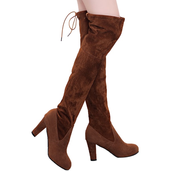 Kvinnors Over the Knee Boots Mocka Mode högklackade festskor Brown,40
