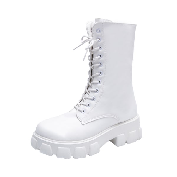 Damer casual mode ankelboots mid-top boots snörskor White,37
