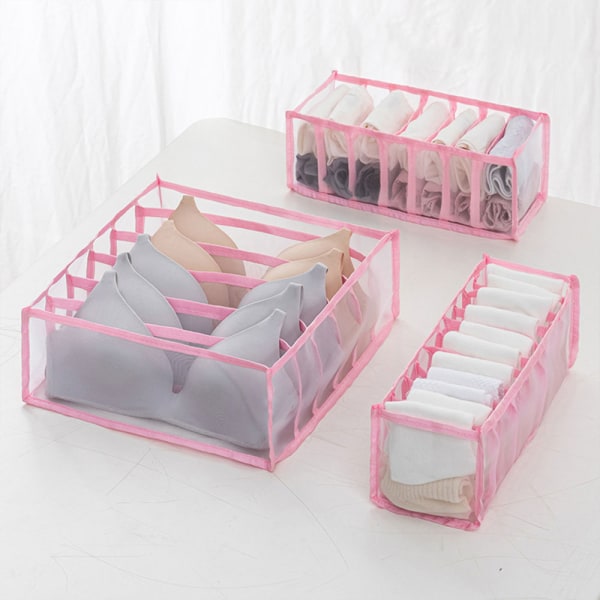 3 ST hopfällbar lådavdelare Garderob Underkläder förvaringsbox Rosa