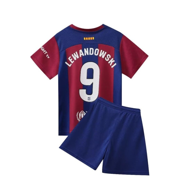 Barcelona Lewandowski 9 Hem fotbollströja Nya säsongens senaste barntröja set Strumpor Fotboll 5 Kids 20(110-120cm)