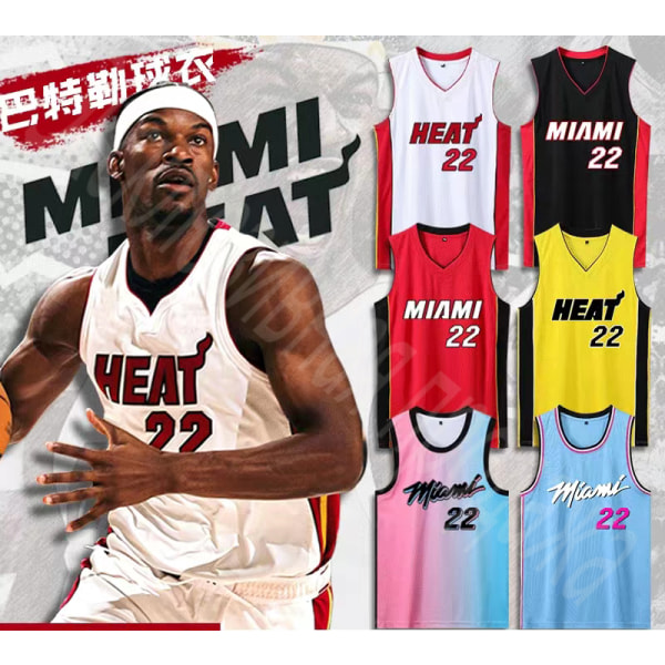Basketballtrøjer Sportstøj Jimmy Butler Miami Heat nr. 22 Basketballtrøjer Voksne børn City Edition Blue Adult 2XL（170-175cm）