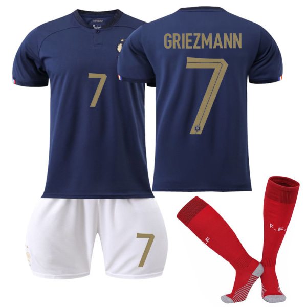 Qatar 2022 World Cup France Home Griezmann #7 Trøje Herre fodbold T-shirts Trøjesæt Børn Unge Kids 24(130-140cm)