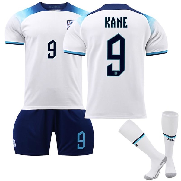 England 2022 VM hemmatröja Kane #9 Fotbollströja T-shirt Shorts Kit Fotboll 3-delade set för barn Vuxna Adult L（175-180cm）