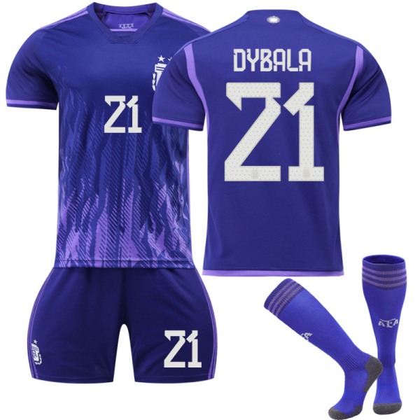 Qatar 2022 World Cup Argentina Dybala #21 Weasel Jersey Herre fodbold T-shirts Jerseysæt Børn Unge Kids 28(150-160cm)