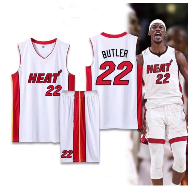 Basketballtrøjer Sportstøj Jimmy Butler Miami Heat nr. 22 Basketballtrøjer Voksne børn Classic White children 24（130-140cm）