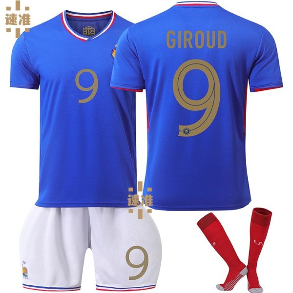 Frankrig UEFA Europa League hjemmefodboldtrøje nummer 9 Giroud seneste fodboldtrøje til voksne og børn til den nye sæson 4 Kids 26(140-150cm)