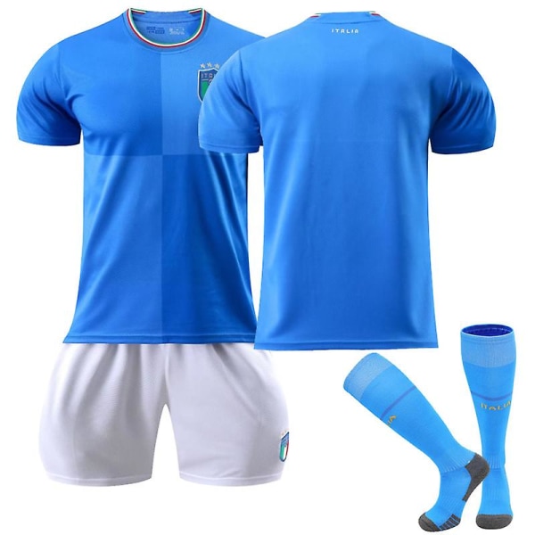 Italia 22/23 Hjemmebane-VM Italia lagdrakt Fotballdrakt T-skjorte shortssett Fotball 3-delt sett for barn Voksne Adult L（175-180cm）