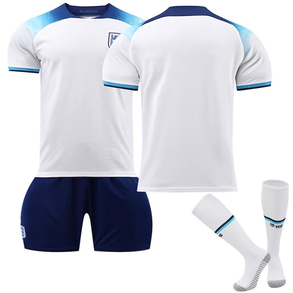 England VM 2022 Hjemmedrakt England Lagdrakt Fotballdrakt T-skjorte shortssett Fotballsett 3 deler for barn Voksne Adult L（175-180cm）