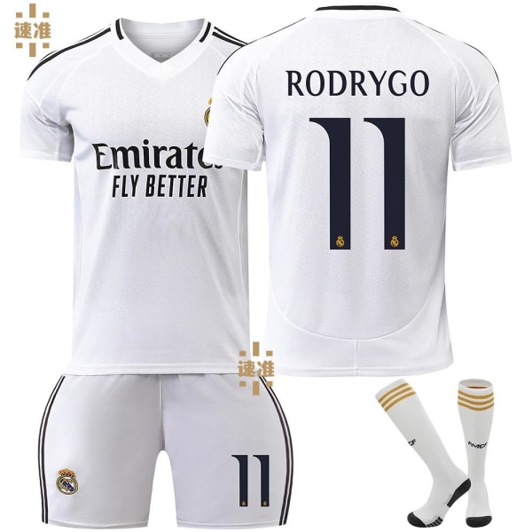 24-25 Real Madrid Rodrygo 11 Hjem Fotballdrakt Ny sesong Siste Voksen Barnedrakt Fotball 4 Adult S（165-170cm）