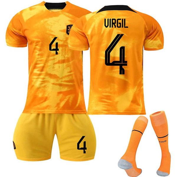 22-23 Nederland hjemmesett #10 #4 #21 T-skjorte fotballuniform Voksne Barn Nyeste No.4 Virgil van Dijk 2XL