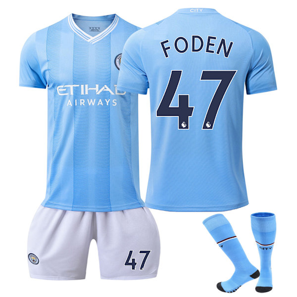 23-24 Manchester City hjemmefotballdrakter 47 Foden Ny sesong Siste fotballdrakter for voksne barn Adult M（170-175cm）