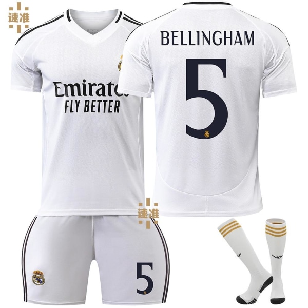 24-25 Real Madrid Bellingham 5 Hjemmefodboldtrøje Ny sæson Seneste Voksen-børnetrøje Fodbold 4 Adult L（175-180cm）