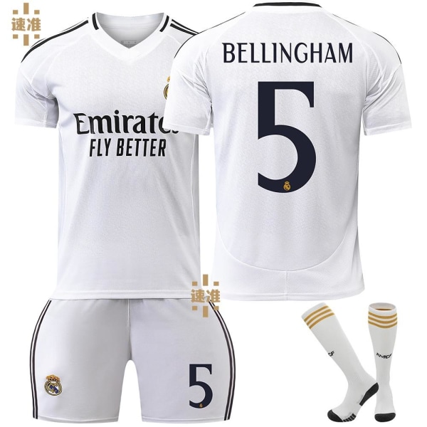 24-25 Real Madrid Bellingham 5 Hjemmefotballdrakt Ny sesong Siste Barnedrakt for voksne Fotball 10 Adult XS（155-165cm）