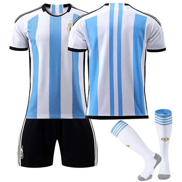 Argentina VM-tröja för herrar hemma fotbollströja T-shirt Shorts Kit Fotboll 3-delade set för barn Vuxna Kids 28(150-160cm)