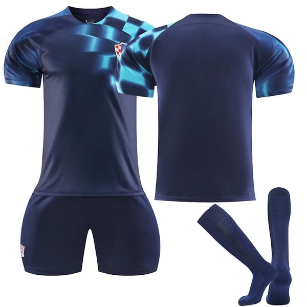 Croatia Away Jersey World Cup 2022/23 Croatia Team Jersey Jalkapallo Jersey T-paita Shortsit Sarjat Jalkapallo 3-osaiset setit lapsille Aikuiset Kids 24(130-140cm)