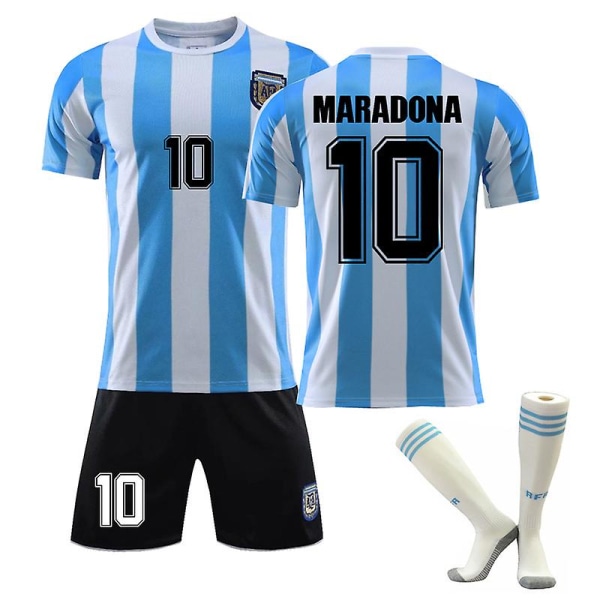 VM 1986 Argentina Maradona nr. 10 Retro fodboldtrøjesæt sæt Kids 26(140-150cm)