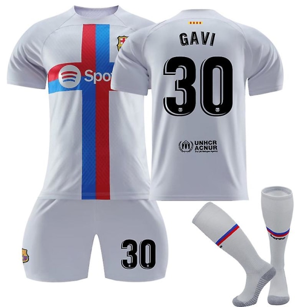 Barcelona 22-23 Fotbollströja Borta T-shirt Vuxna barn Komfort fotboll Tröjor GAVI 30 Kids 18(100-110CM)