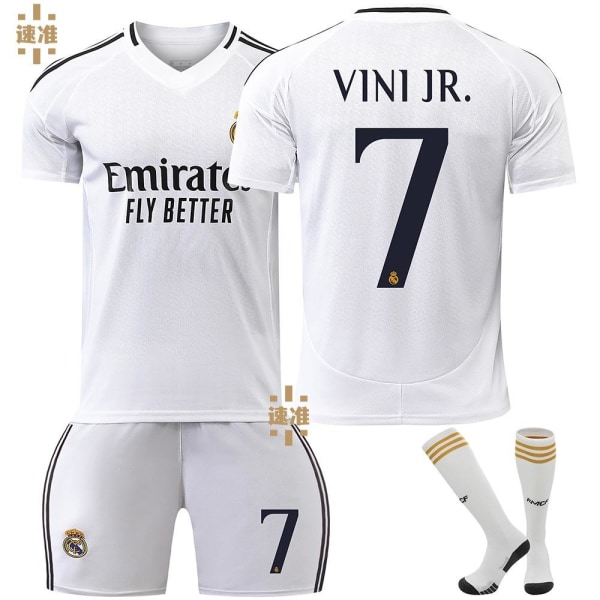 24-25 Real Madrid Vini Jr. 7 Hjemmefodboldtrøje Ny sæson Seneste fodboldtrøje til voksne børn 4 Adult XXXL（190-195cm）