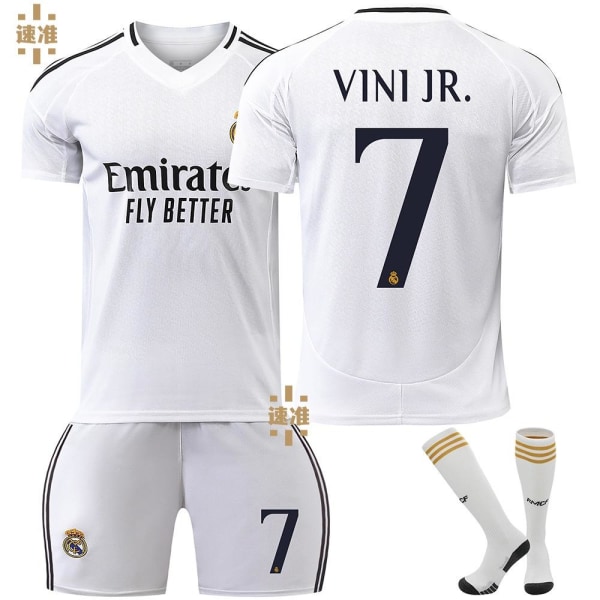 24-25 Real Madrid Vini Jr. 7 Hjemmefotballdrakt Ny sesong Siste Barnedrakt for voksne Fotball 10 Adult XXL（185-190cm）