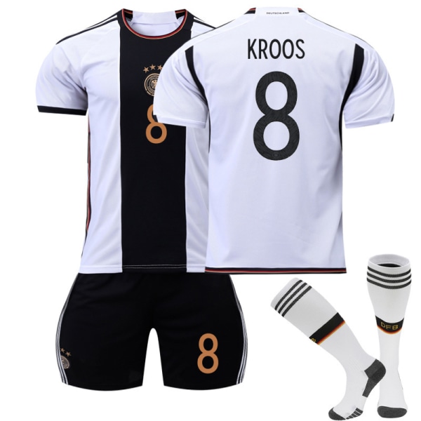 Qatar Fodbold-VM 2022 Tyskland Hjem Kroos #8 Fodboldtrøje Herre T-shirts sæt Børn Ungdom fodboldtrøjer Adult S（165-170cm）