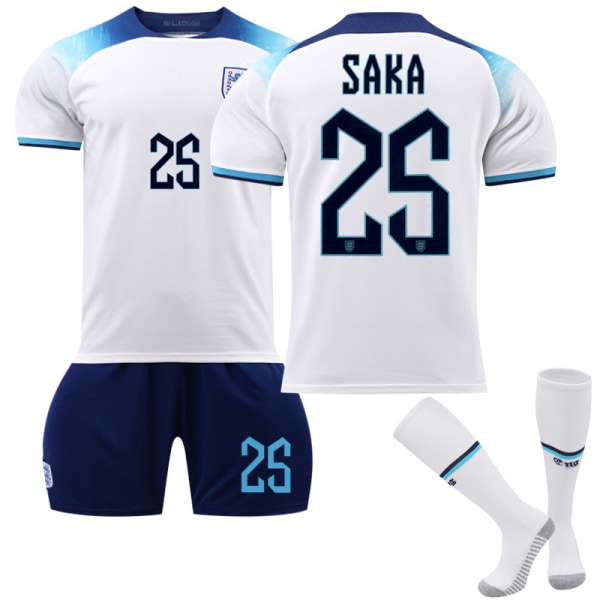 Qatar 2022 World Cup England Home Saka #25 Trøje Herre fodbold T-shirts Trøjesæt Børn Unge Kids 20(110-120cm)