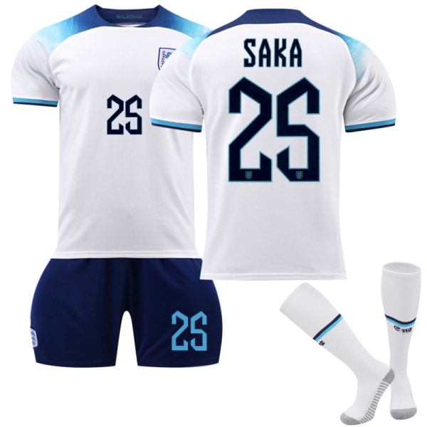 Qatar 2022 World Cup England Home Saka #25 Trøje Herre fodbold T-shirts Trøjesæt Børn Unge Kids 28(150-160cm)