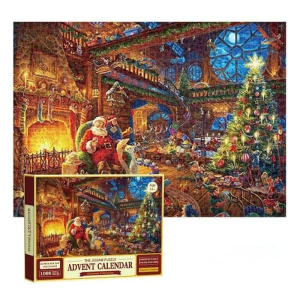 Puslespill adventskalender 2023, 1008 puslespillbrikker 24 dager til jul Nedtelling adventskalender Juleblomst måneskinnsnatt