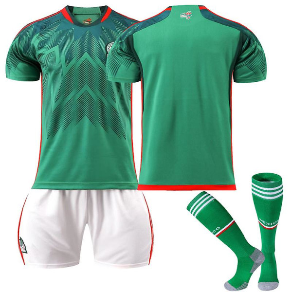 Mexiko hemtröja fotbolls-VM 2022/23 Mexiko lagtröja fotbollströja T-shirt Shorts Kit Fotboll 3-delade set för barn Vuxna Adult L（175-180cm）