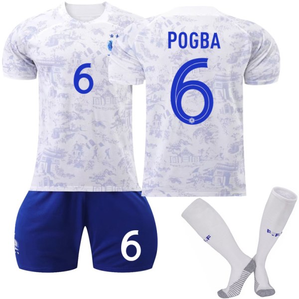 Qatar fotbolls-VM 2022 Frankrike Pogba #6 tröja fotboll herr T-shirts Set Barn Ungdomar fotboll Tröjor Kids 26(140-150cm)