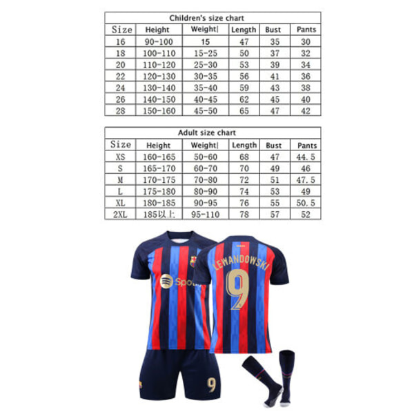 Barcelona Home Lewandowski skjorte nr. 9 fotballskjortesett Godbiter Nyeste M