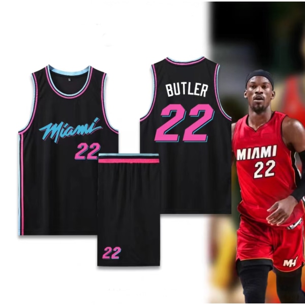 Basketballtrøyer Sportsklær Jimmy Butler Miami Heat nr. 22 Basketballdrakter Voksen Barn City Edition Black children 30（155-160cm）