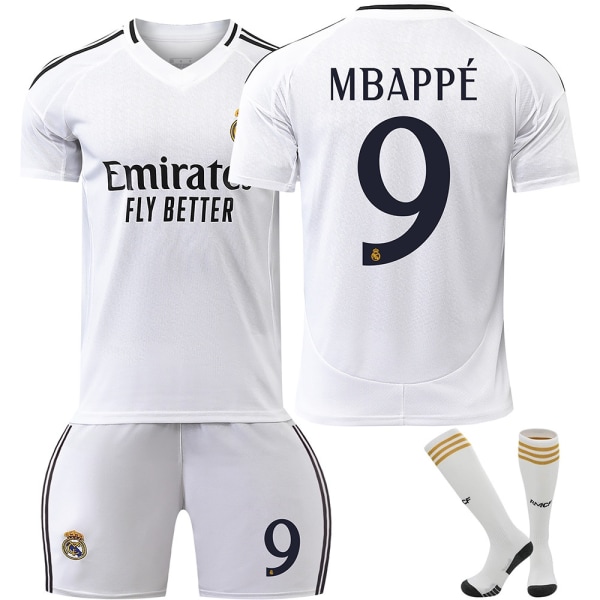 24-25 Real Madrid Mbappe 9 hjemmefodbolddragter Ny sæsons seneste fodboldsæt for voksne og børn Fodbold 4 Adult L（175-180cm）