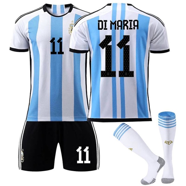 Argentina VM-trøje til mænd hjemme Di Maria #11 Fodboldtrøje T-shirt shorts sæt Fodbold 3-delt sæt til børn Voksne Adult XS（160-165cm）