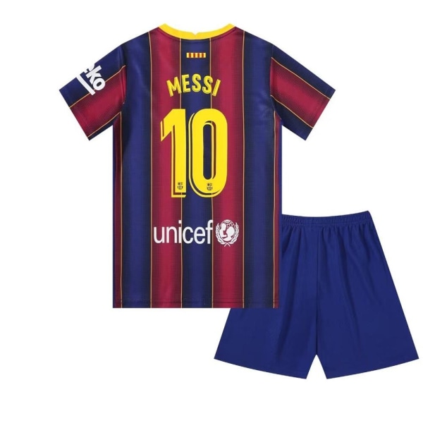 Barcelona Messi 10 Hem fotbollströja Nya säsongens senaste barntröja set Strumpor Fotboll Kids 22(120-130cm)