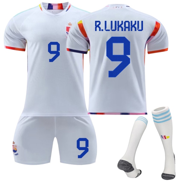 Qatar 2022 VM Belgien R Lukaku #9 tröja fotboll herr T-shirts Set Barn Ungdomar Adult L（175-180cm）