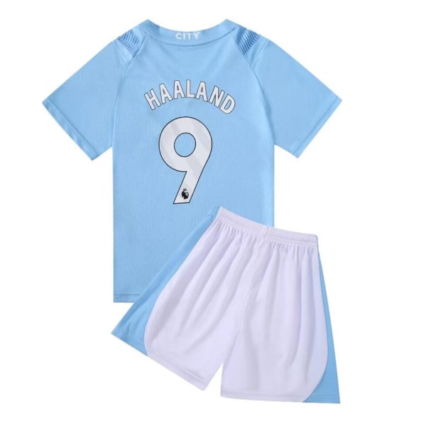 Manchester Citys hem Haaland 9 fotbollströja nya säsongens senaste barntröja set strumpor fotboll 4 Kids 16(90-100cm)