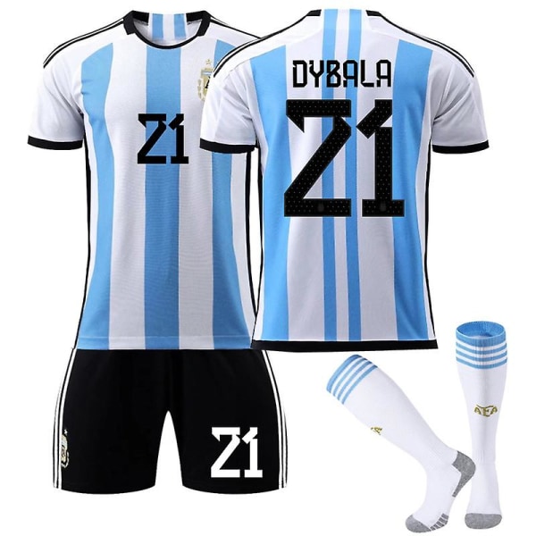 Argentina Men's Home World Cup Jersey Dybala #21 Soccer Jersey T-shirt Shorts Kits Football 3-pieces Sets For Kids Adults Kids 20(110-120cm)