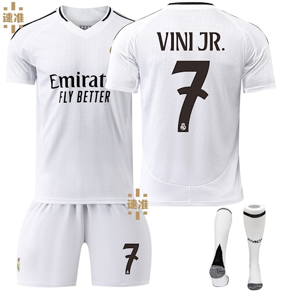 Vini Jr. 7 Real Madrid 24-25 hjemmefotballdrakt nyeste voksenbarns fotballdrakt for den nye sesongen 7 Adult XL（180-185cm）