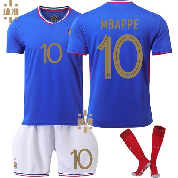 Frankrig UEFA Europa League hjemmefodboldtrøje nummer 10 Mbappe seneste fodboldtrøje til voksne og børn til den nye sæson Kids 16(90-100cm)