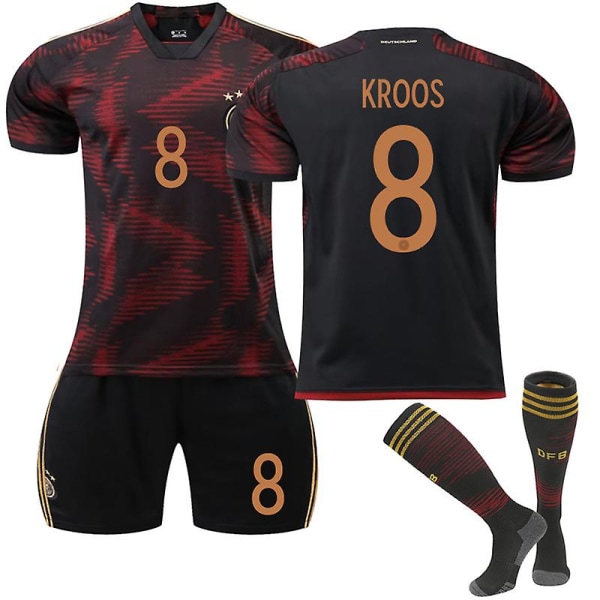 Tyskland 2022-2023 VM udebanetrøje Kroos #8 Fodboldtrøje T-shirt shorts sæt Fodbold 3-delt sæt til børn Voksne Adult S（165-170cm）