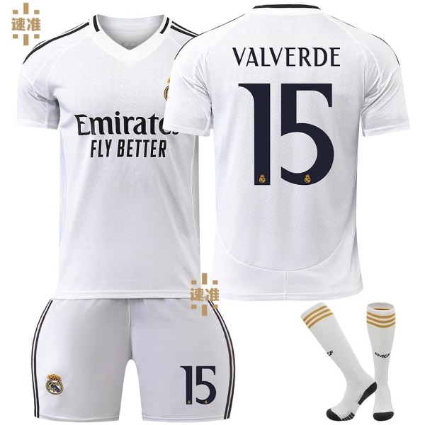 24-25 Real Madrid Valverde 15 Hjemmefotballdrakt Ny sesong Siste Barnedrakt for voksne Fotball 3 Adult XXXL（190-195cm）