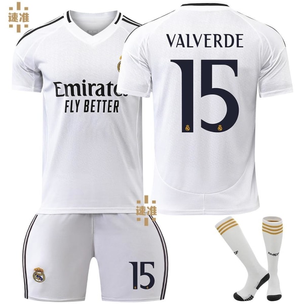 24-25 Real Madrid Valverde 15 Hjemmefotballdrakt Ny sesong Siste Barnedrakt for voksne Fotball 5 Adult L（175-180cm）