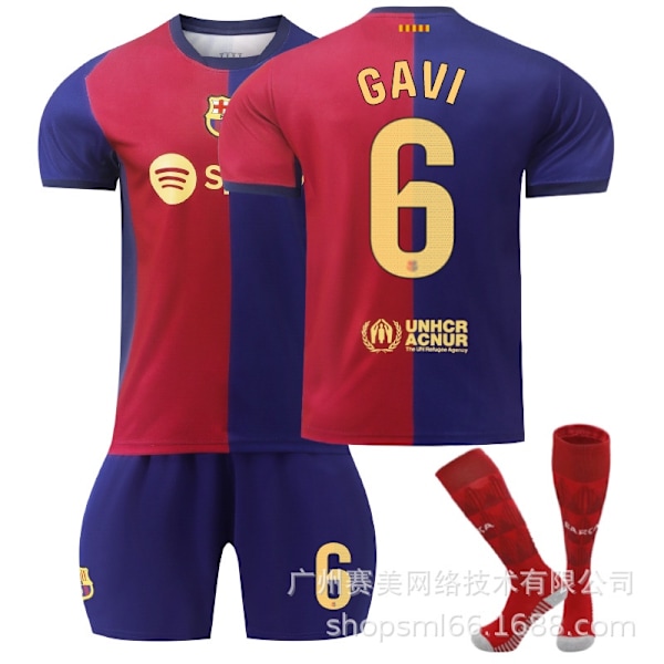 Gavi 6 Barcelona 24-25 hjemmefotballdrakt nyeste voksen barnedrakt for den nye sesongen 10 Kids 18(100-110cm)