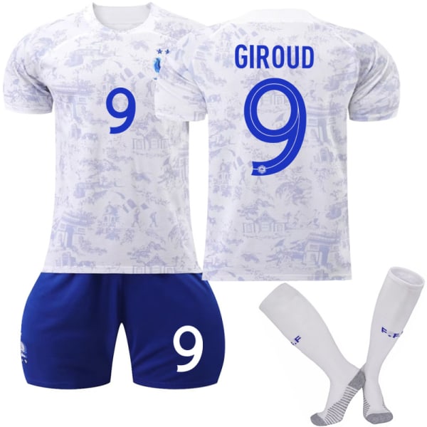 Qatar fotbolls-VM 2022 Frankrike Giroud #9 tröja fotboll herr T-shirts Set Barn Ungdomar Adult M（170-175cm）