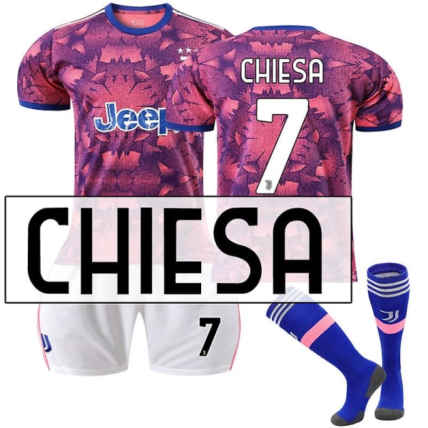 Juventus bortatröja säsongen 22/23 fotbollströja T-shirts Vuxna barn Komfort CHIESA 7 Kids 24(130-140CM)