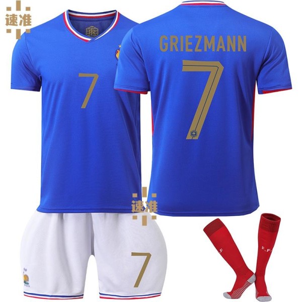 Frankrike UEFA Europa League hjemmefotballdrakt nummer 7 Griezmann siste fotballdrakter for voksne og barn for den nye sesong 4 Adult XXXL（190-195cm）