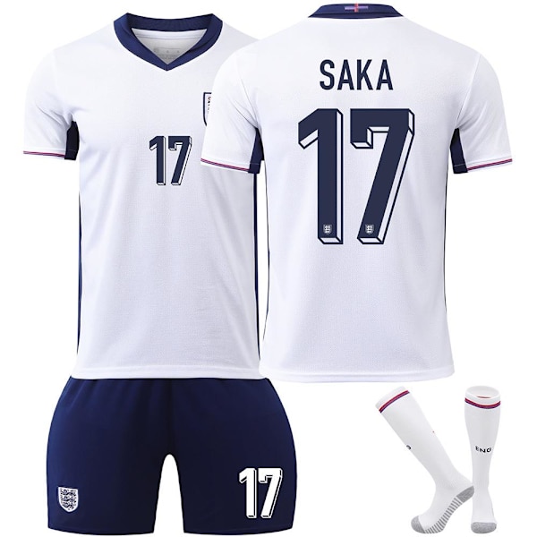 England UEFA Europa League hjemmefotballdrakt nummer 17 Saka siste fotballdrakter for voksne for den nye sesong 6 Kids 28(150-155cm)