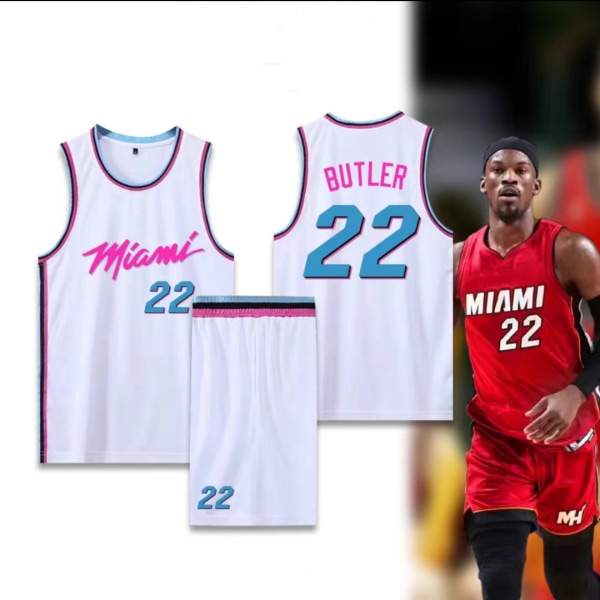 Basketballtrøjer Sportstøj Jimmy Butler Miami Heat nr. 22 Basketballtrøjer Voksne børn City Edition White children 22（120-130cm）