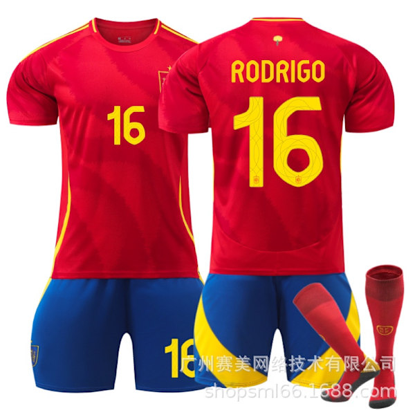 Rodrigo 16 Spania EM-hjemmefotballdrakt nyeste voksen barn fotballdrakt for den nye sesongen 4 Adult XL（180-185cm）