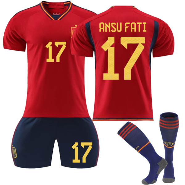 Qatar 2022 World Cup Espanja Etusivu Ansu Fati #17 Jersey Miesten Jalkapallo T-paidat Set Lapset Nuoret Kids 22(120-130cm)